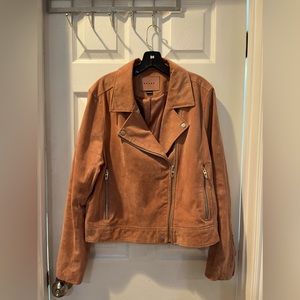 BLANK NYC light pink suede moto jacket.